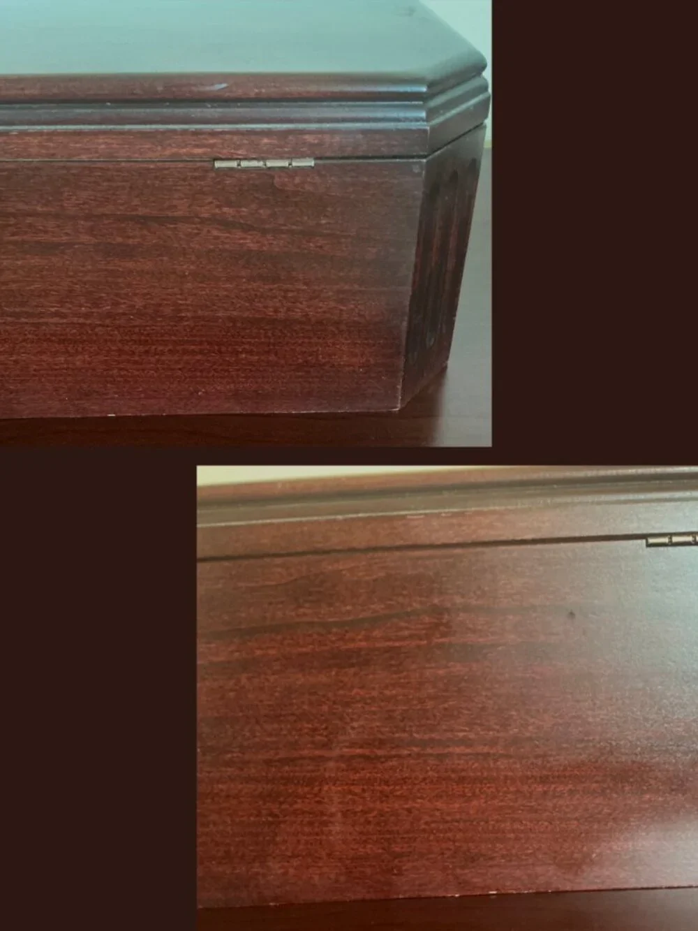 VGUC Reed & Barton Cherry 2-Drawer Jewelry Chest / Box w/ Burgundy Velvet Lining